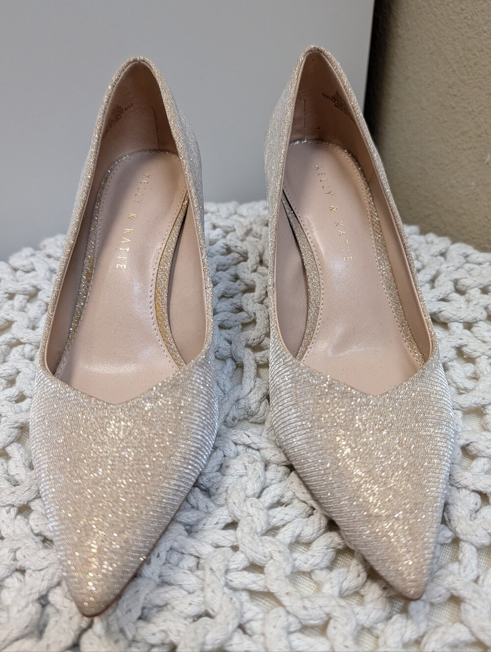 Champagne Glitter Pointed Toe Pumps